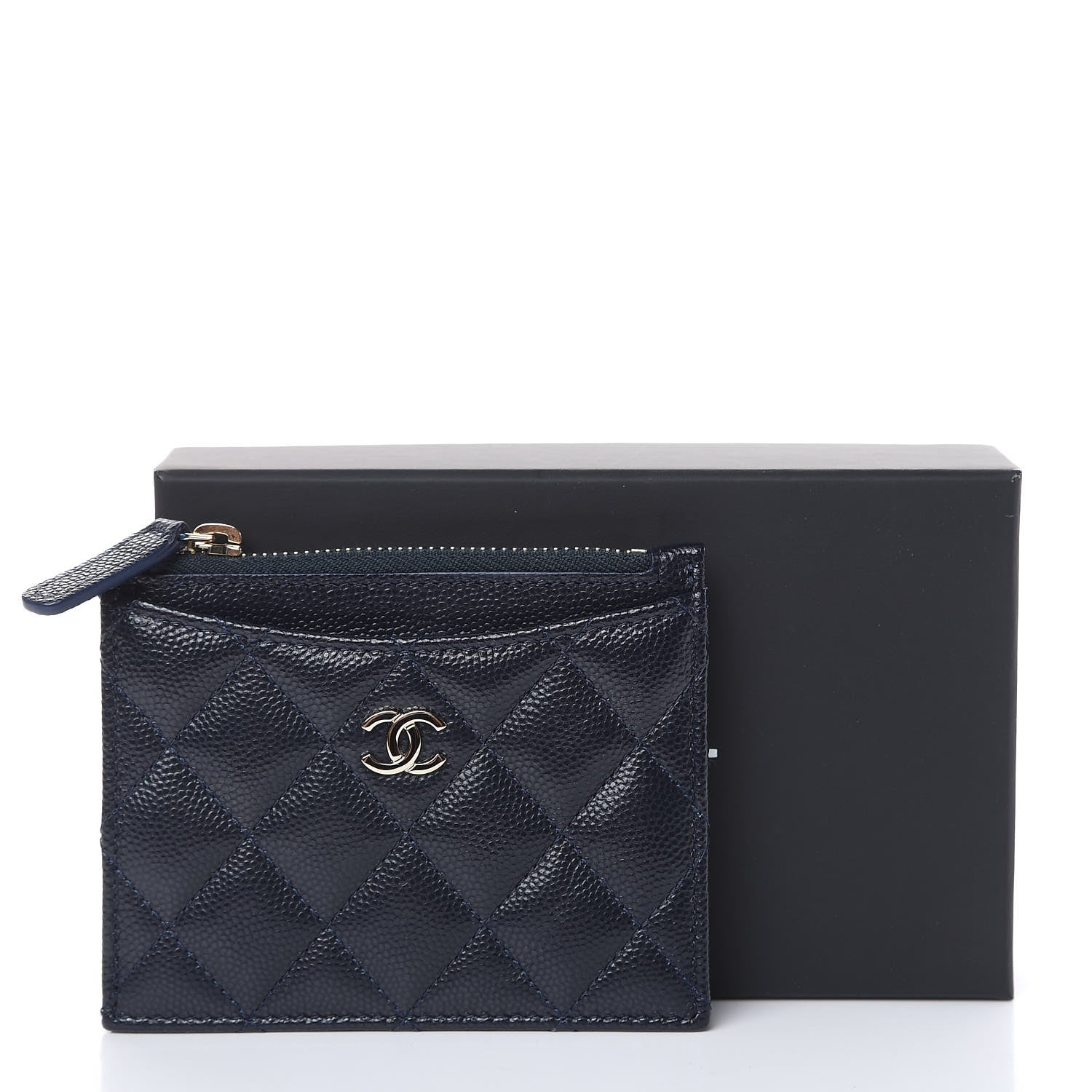 Chanel Caviar Quilted CC Zip Card Holder Navy Blue 8 of 8