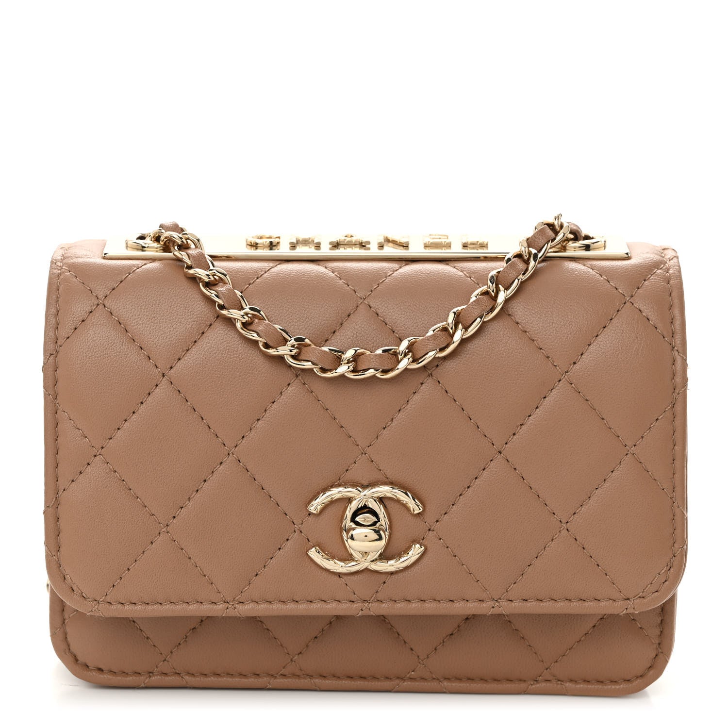 Chanel Lambskin Quilted Mini Trendy CC Wallet On Chain WOC Beige 1 of 10