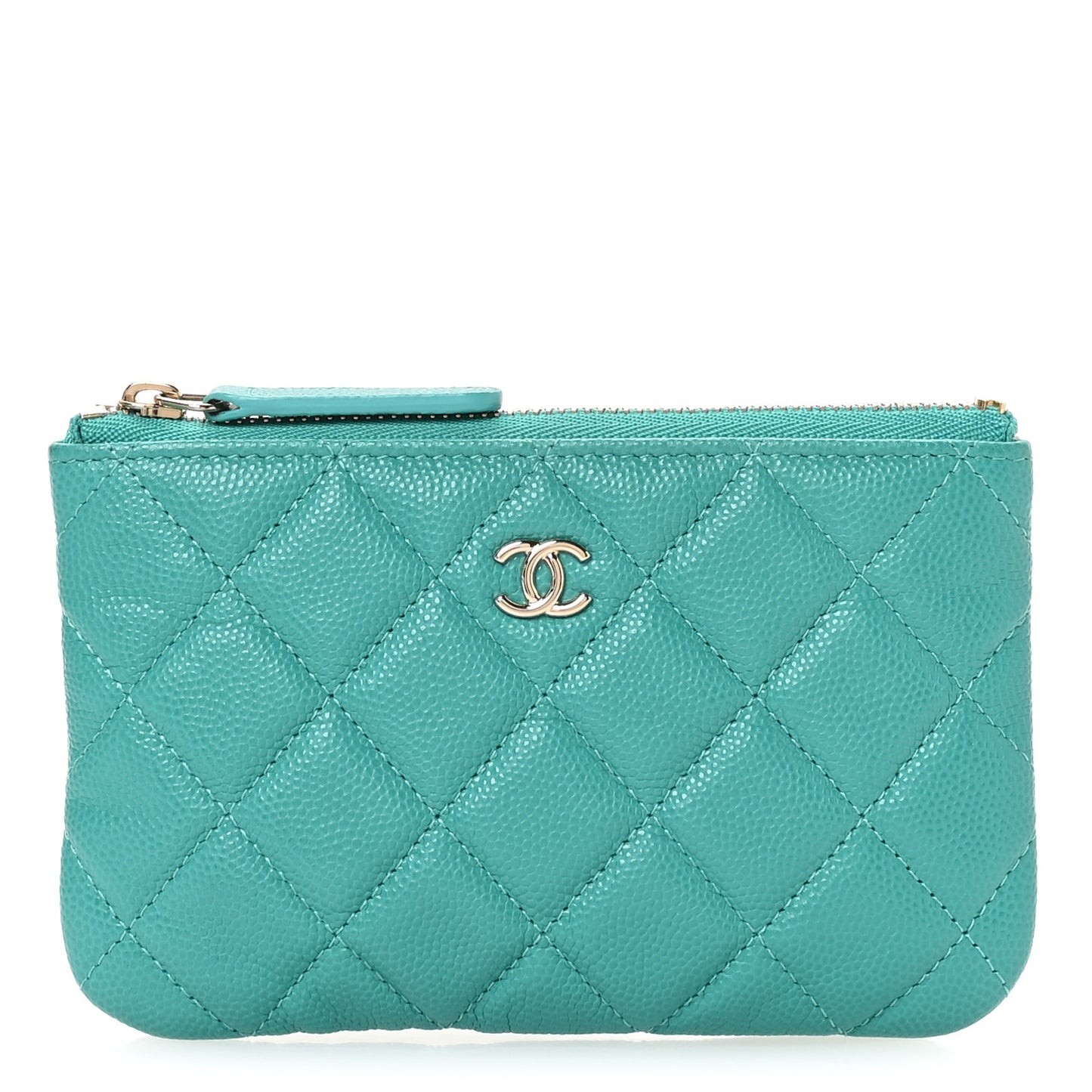 Caviar Quilted Small Cosmetic Case Turquoise