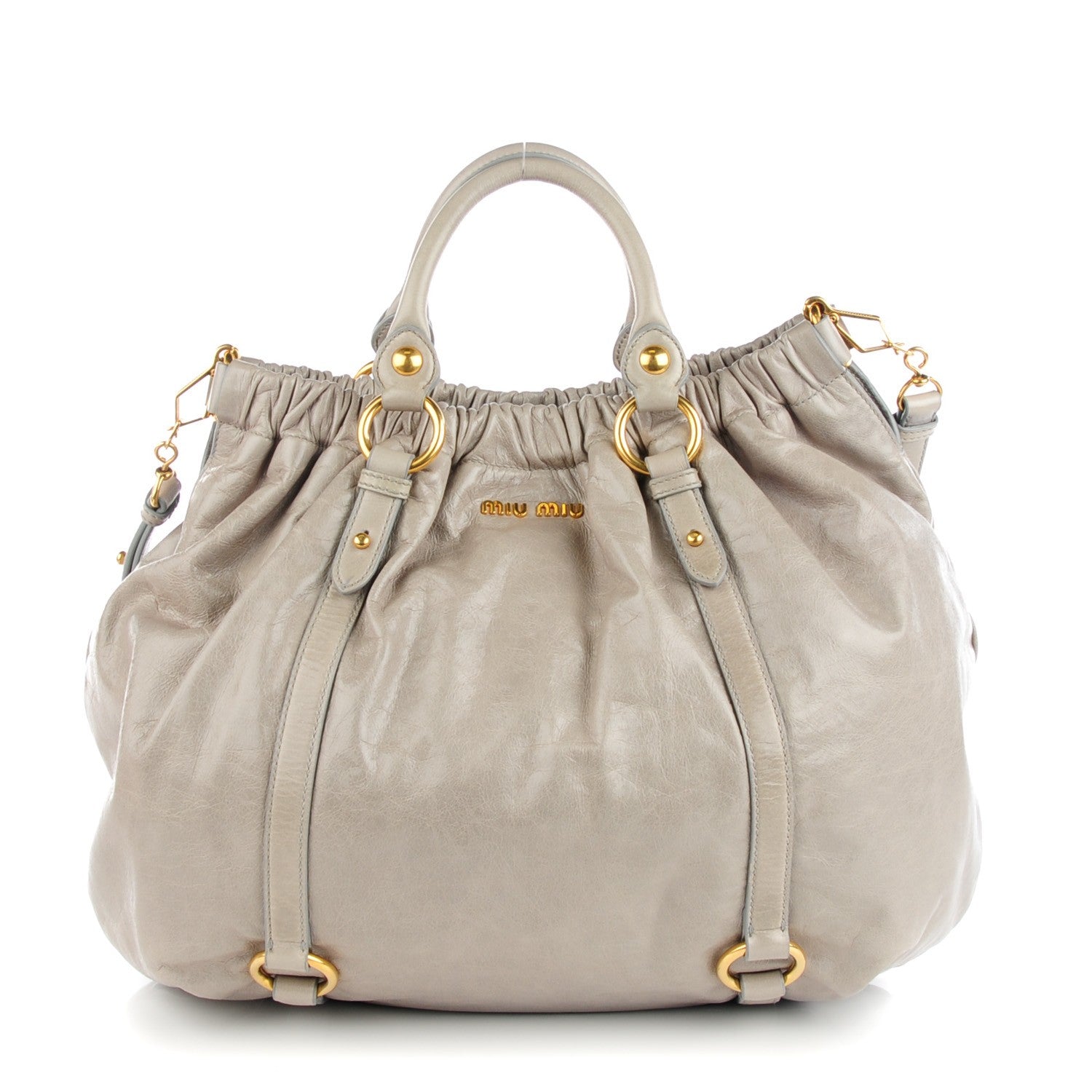 Miu Miu Vitello Lux Gathered Shopper Tote Pervinca 1 of 8