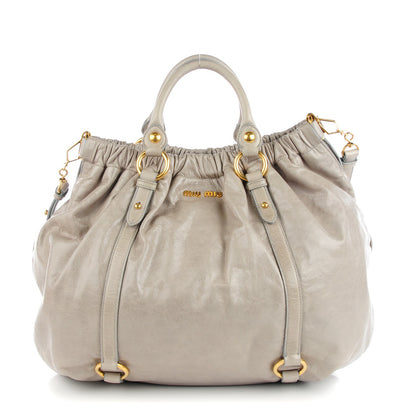 Miu Miu Vitello Lux Gathered Shopper Tote Pervinca 1 of 8