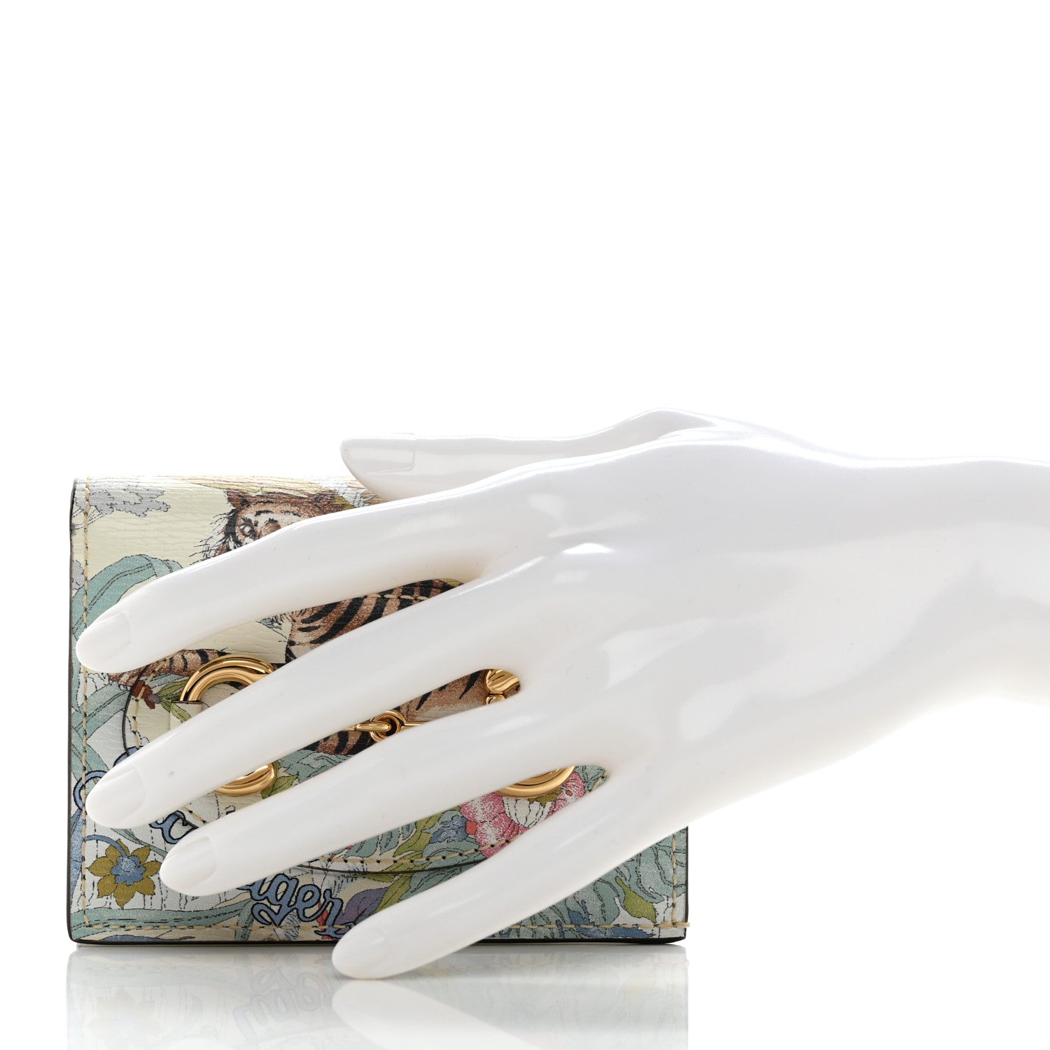 Gucci New Shangai Calfskin Tiger Savanah Horsebit 1955 Card Case Wallet Chalky White Multicolor 2 of 11
