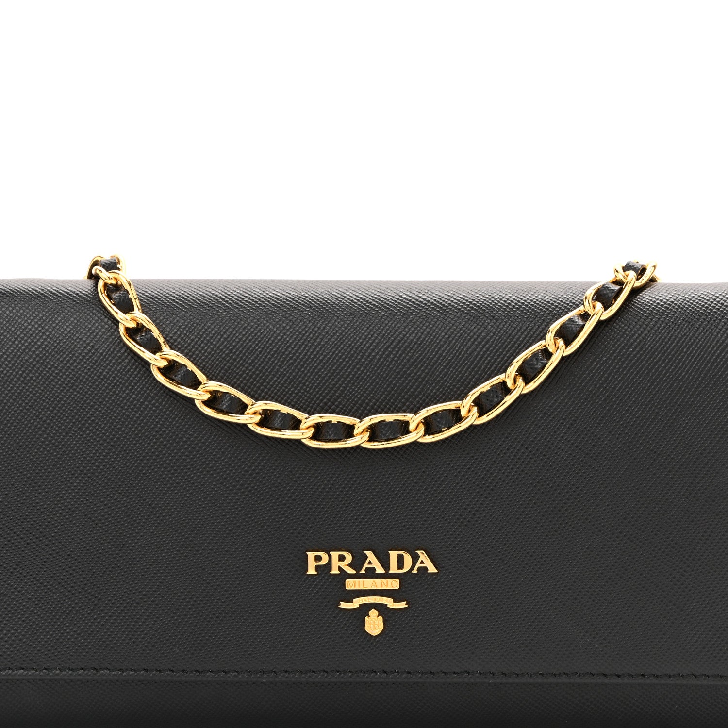 Prada Saffiano Metal Oro Chain Wallet Black 8 of 10