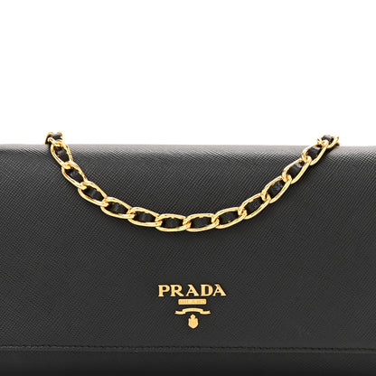 Prada Saffiano Metal Oro Chain Wallet Black 8 of 10