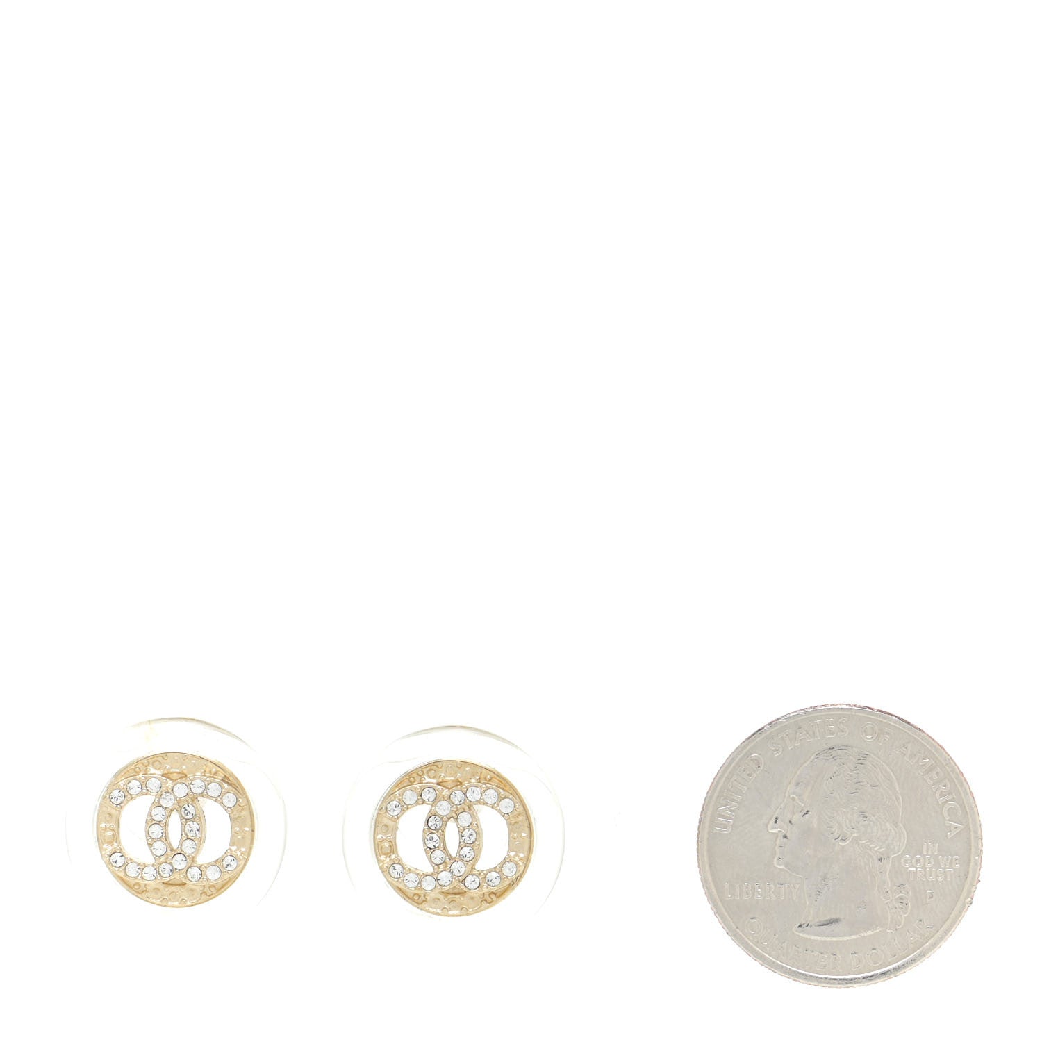 Chanel Resin Crystal CC Round Earrings Light Gold 2 of 6