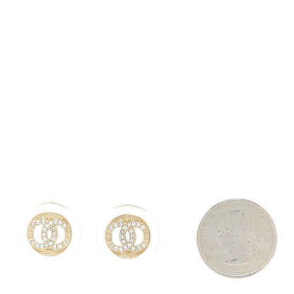 Chanel Resin Crystal CC Round Earrings Light Gold 2 of 6
