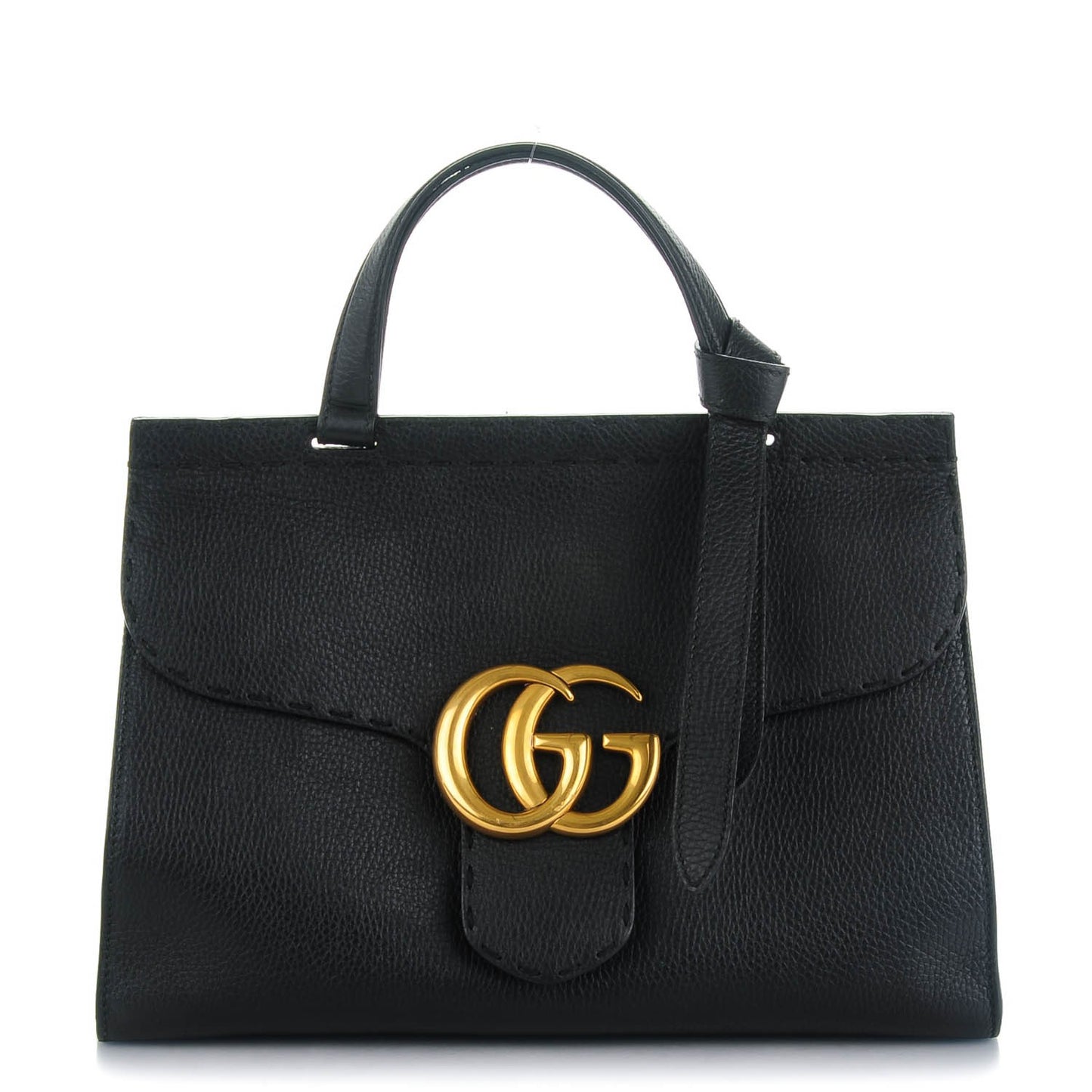 Calfskin Small GG Marmont Top Handle Bag Black