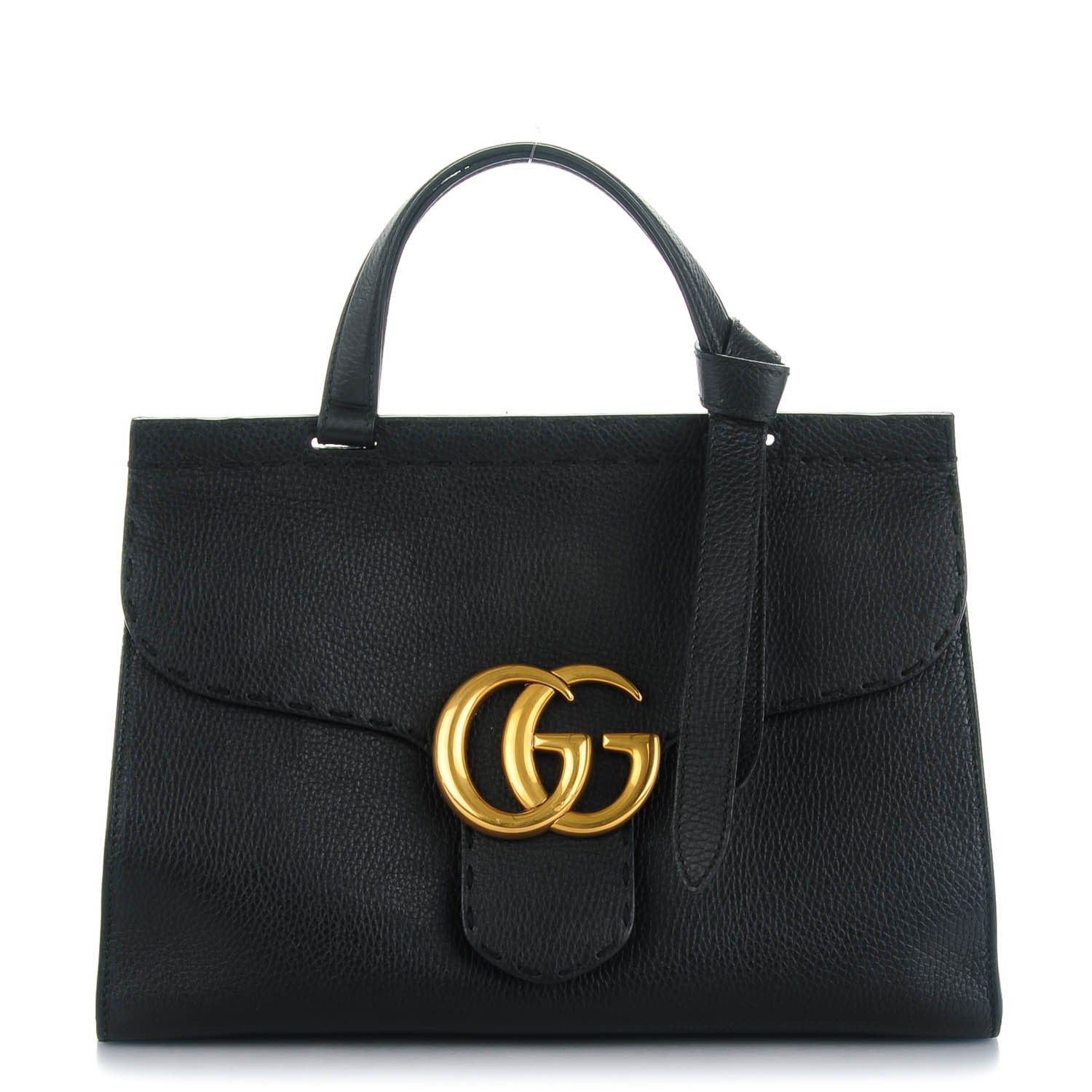 Gucci Calfskin Small GG Marmont Top Handle Bag Black 1 of 7
