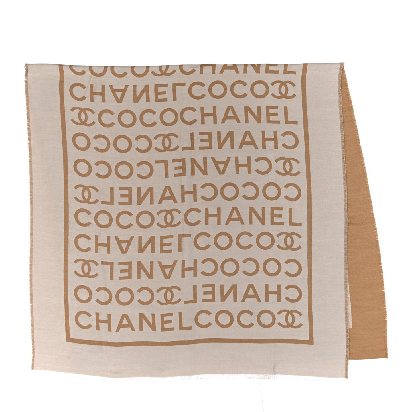 Wool Cashmere Silk CC Scarf Beige White
