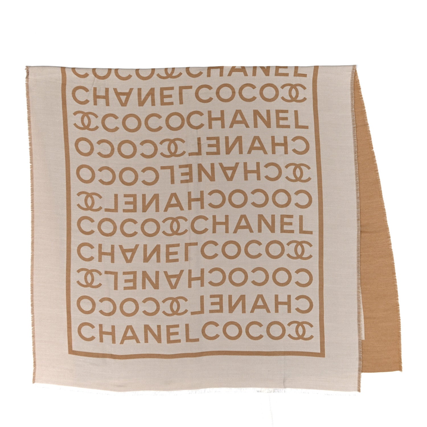 Chanel Wool Cashmere Silk CC Scarf Beige White 2 of 3