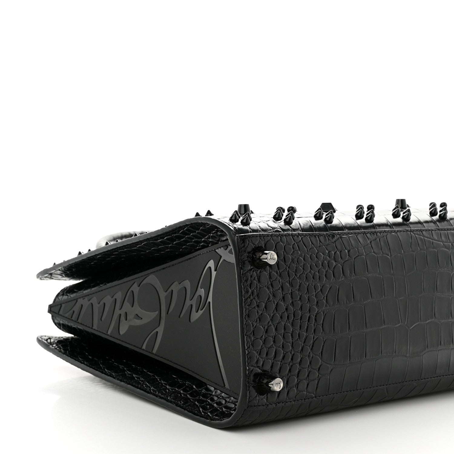 Christian Louboutin Calfskin Crocodile Embossed Studded Medium Paloma S Black 9 of 11