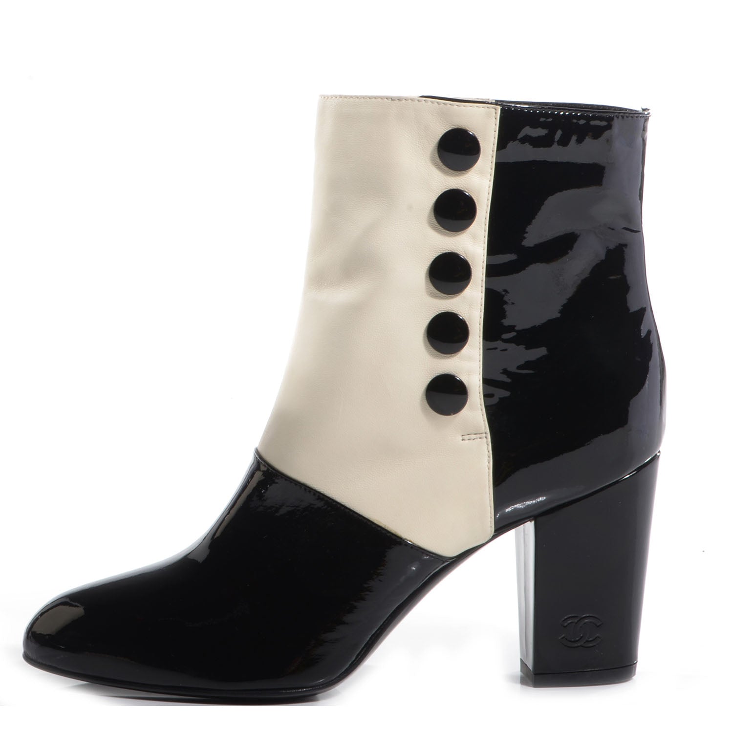 Chanel Patent Leather Short Boots 39 Black White 1 of 8