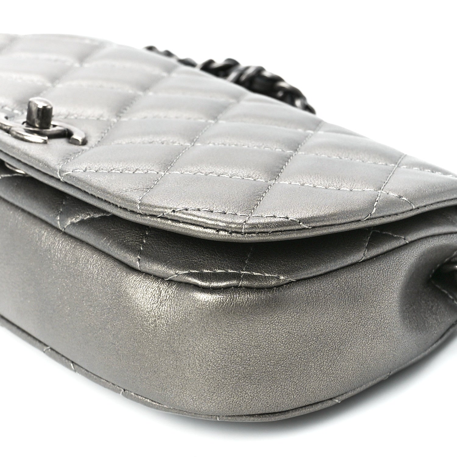 Chanel Metallic Calfskin Quilted Flap Clutch With Chain Ruthenium 12 of 12