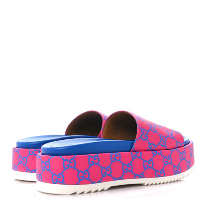 Gucci GG Supreme Joy Monogram Angelina Platform Slide Sandals 37 Fuxia Blue 4 of 10