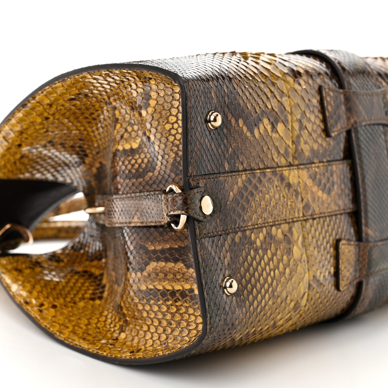 Gucci Snakeskin Medium Stirrup Top Handle Bag Yellow Brown 8 of 9