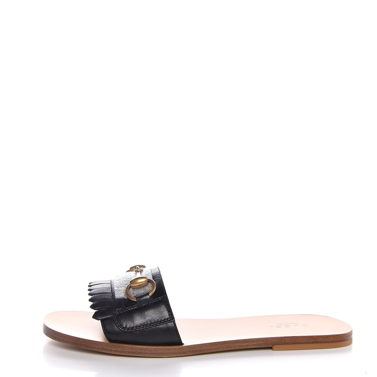 Gucci Malaga Kid Fringe Horsebit Slide Sandals 37 Black 1 of 8