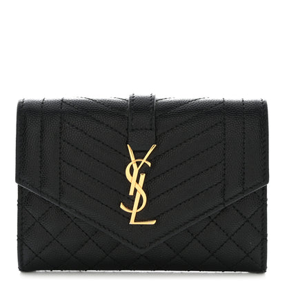Saint Laurent Grain De Poudre Textured Mixed Matelasse Triquilt Small Monogram Envelope Wallet Black 1 of 8