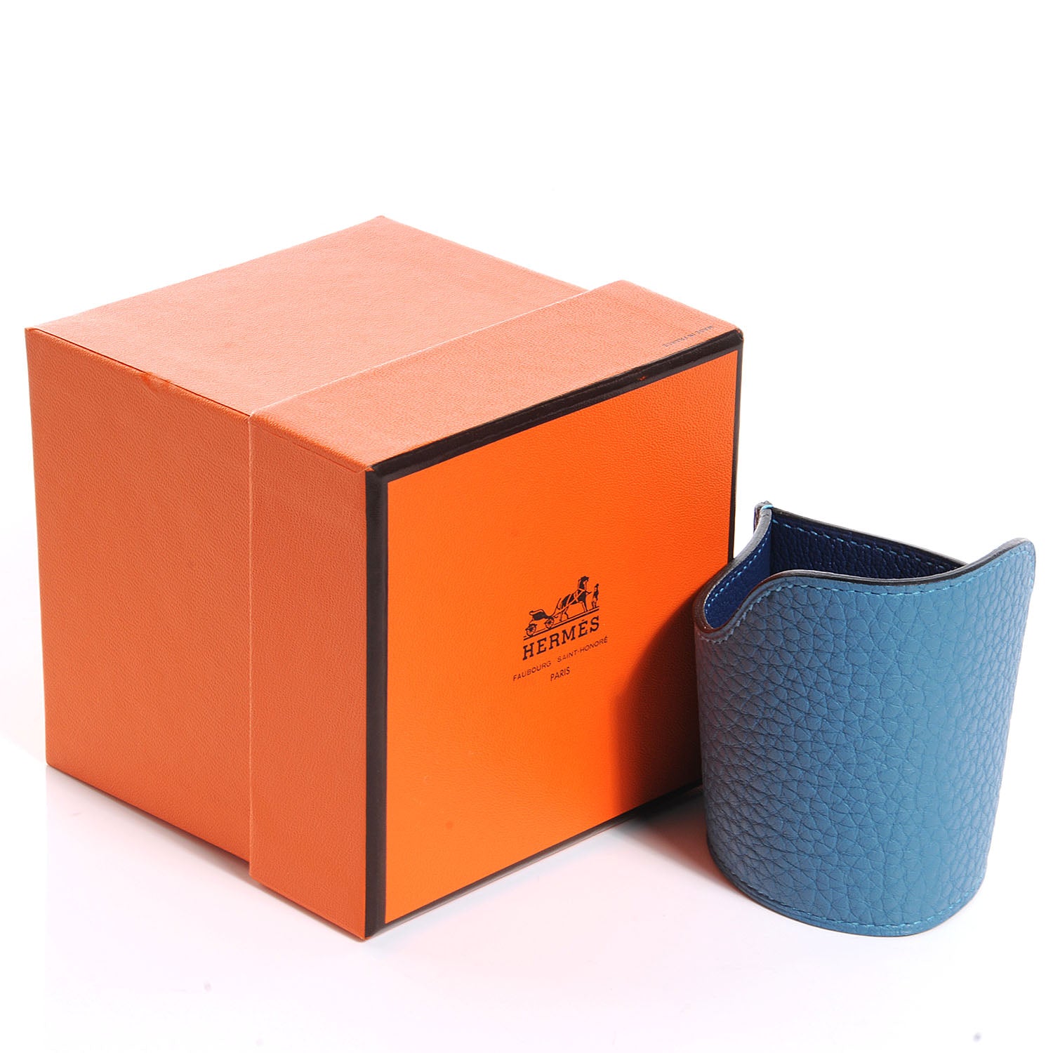 Hermes Taurillon Clemence Petit H Cup Holder Blue Jean 5 of 5