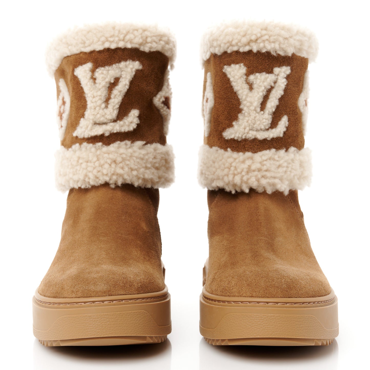 Suede Calfskin Shearling Snowdrop Flat Ankle Boot 37.5 Cognac