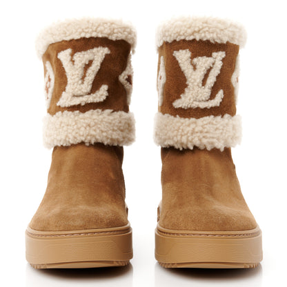 Louis Vuitton Suede Calfskin Shearling Snowdrop Flat Ankle Boot 37.5 Cognac 2 of 8