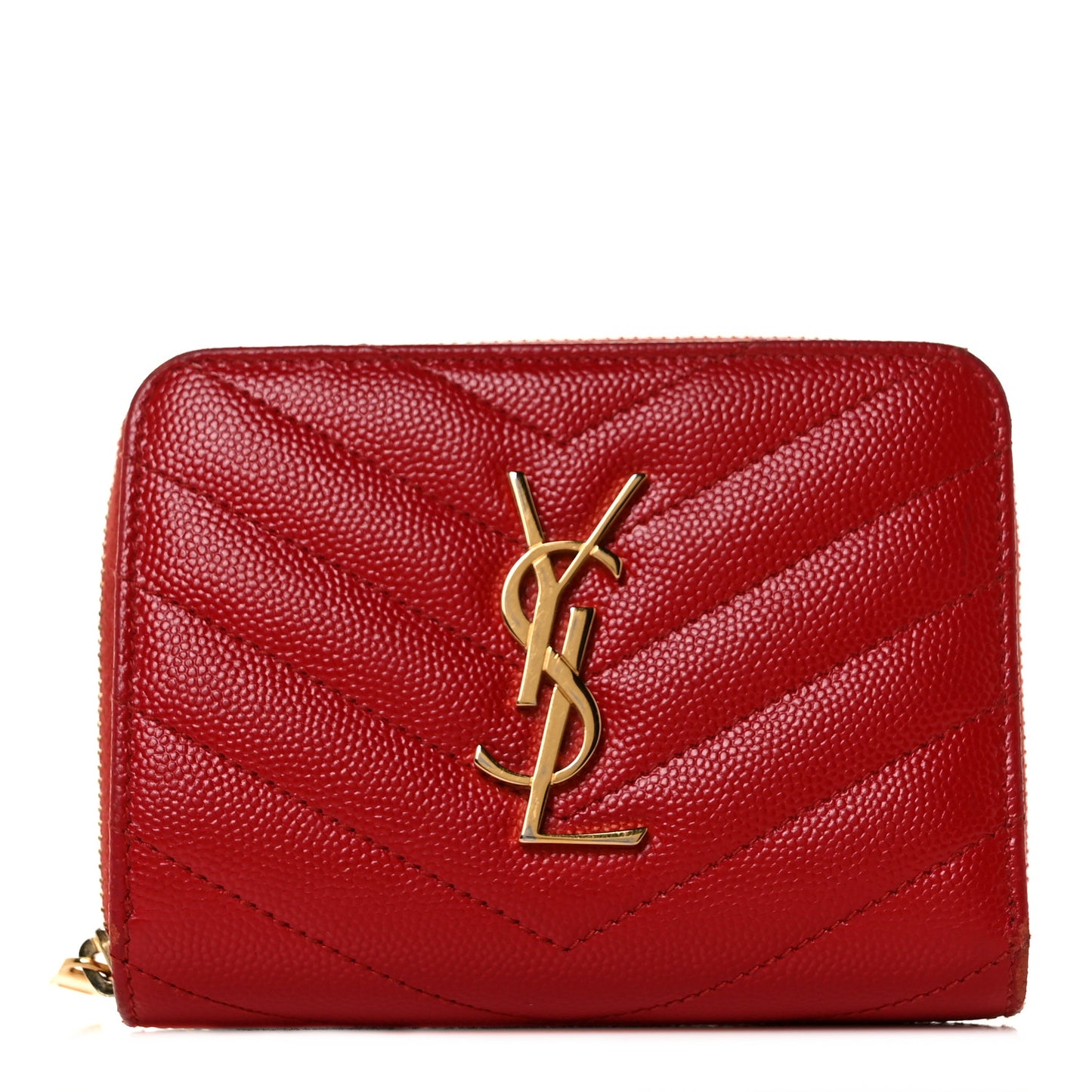 Grain De Poudre Matelasse Chevron Monogram Compact Zip Around Wallet Red