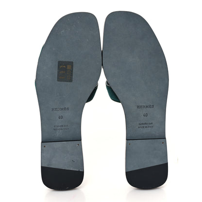 Hermes Velvet Nappa Oran Sandals 40 Vert Fonce 5 of 9