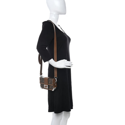 Fendi Shiny Glazed Fabric Vachetta FF 1974 Mini Baguette Trunk Mogano Panna Cuoio 2 of 10