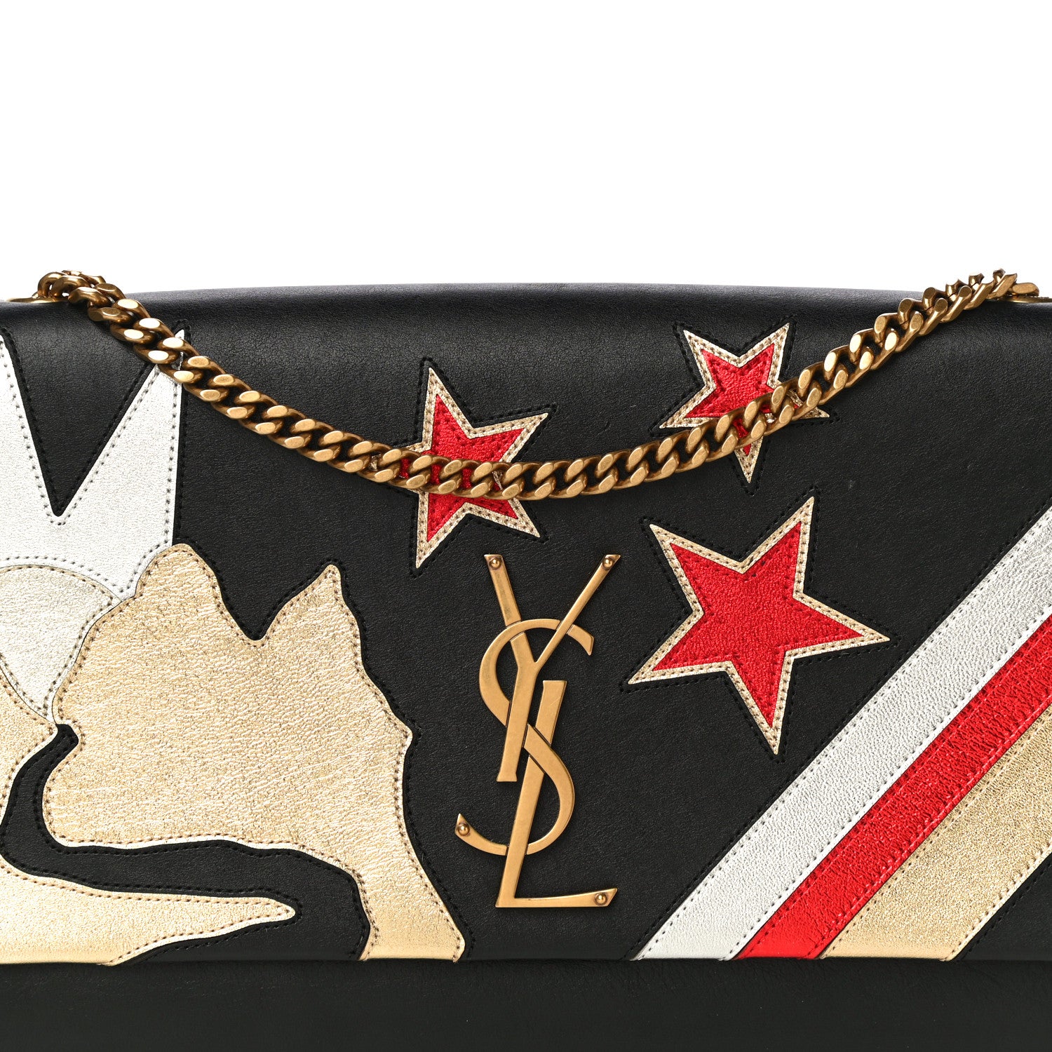 Saint Laurent Calfskin Rock Star Patchwork Medium Monogram Kate Satchel Black 7 of 15