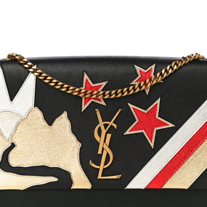 Saint Laurent Calfskin Rock Star Patchwork Medium Monogram Kate Satchel Black 7 of 15