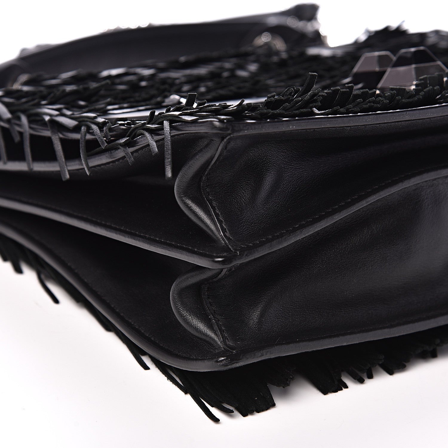 Fendi Vitello Century Opaco Monster Eyes Fringe Studded Kan I Shoulder Bag Black 7 of 12
