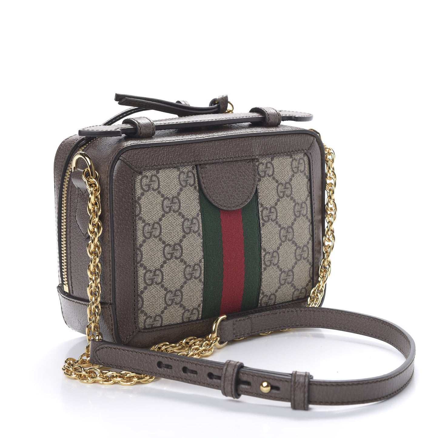 GG Supreme Monogram Mini Ophidia Top Handle Shoulder Bag Brown