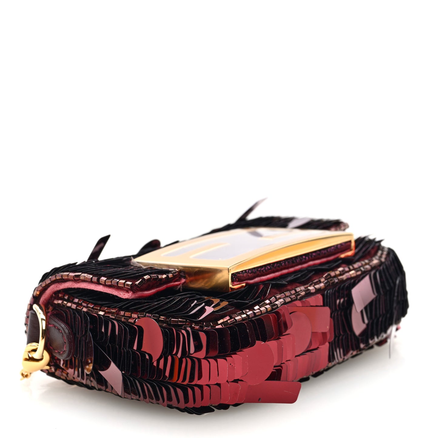 Sequin Paillettes Shiny Nappa Sex and the City Nano Maxi Buckle Baguette Charm Granata