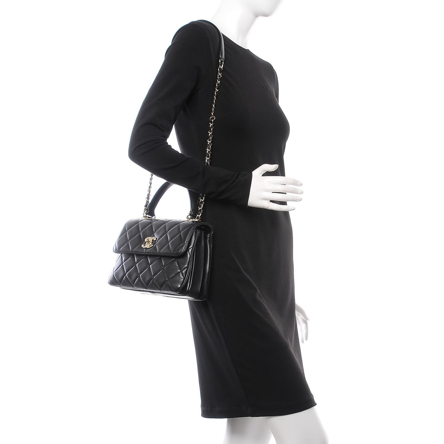 Lambskin Quilted Small Trendy CC Dual Handle Flap Bag Black