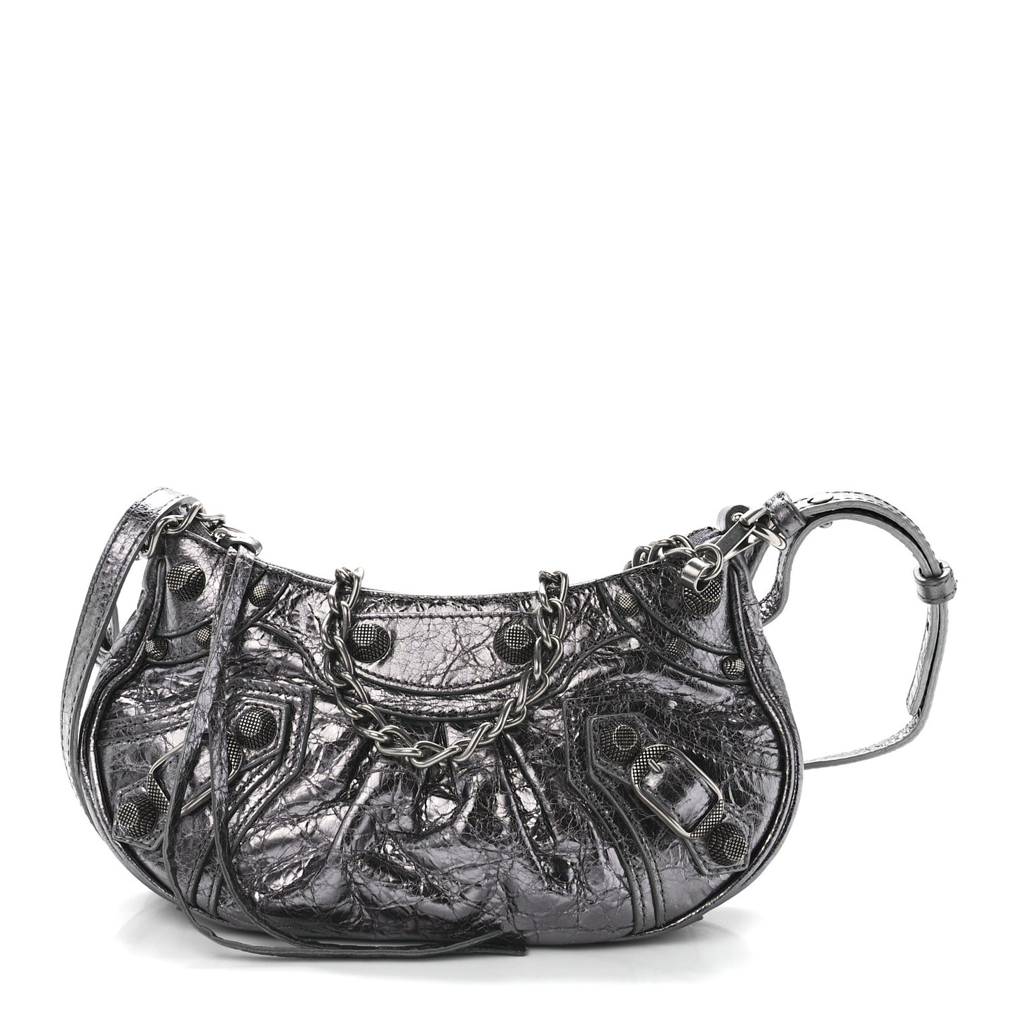 Metallic Agneau Arena Le Cagole Purse With Chain Mini Silver
