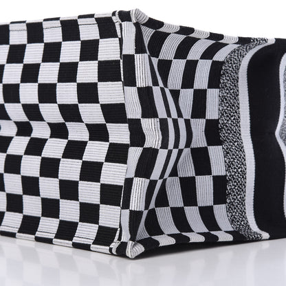 Christian Dior Canvas Embroidered Checkered Book Tote Black White 9 of 9