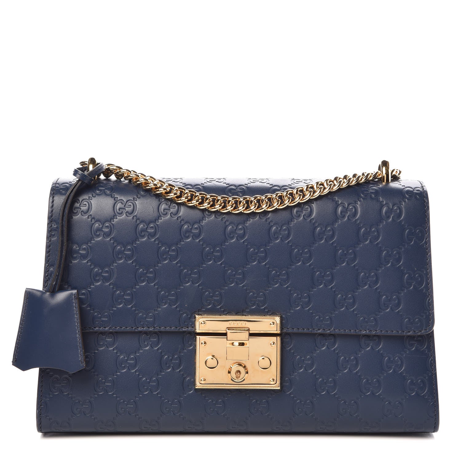 Gucci Guccissima Medium Padlock Shoulder Bag Blue Agata 1 of 18