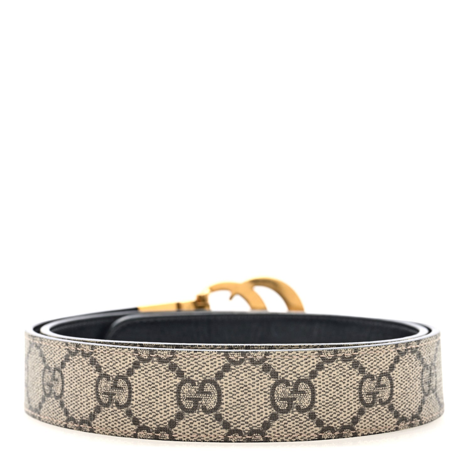 Gucci GG Supreme Monogram Plutone Calfskin Double G Reversible 30mm Belt 85 34 Beige Ebony Black 2 of 4