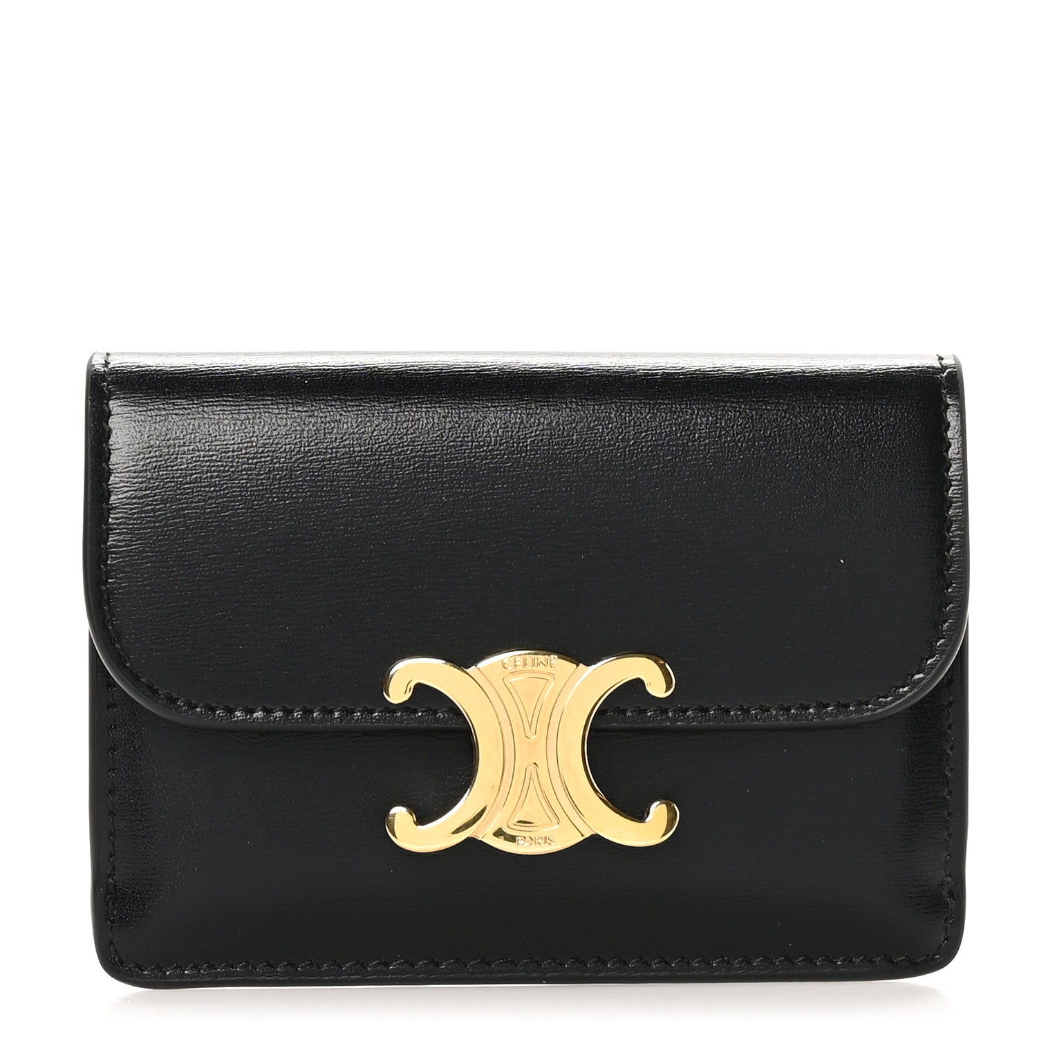 Celine Shiny Calfskin Triomphe Flap Card Holder Black 1 of 7