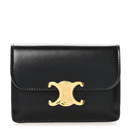 Celine Shiny Calfskin Triomphe Flap Card Holder Black 1 of 7