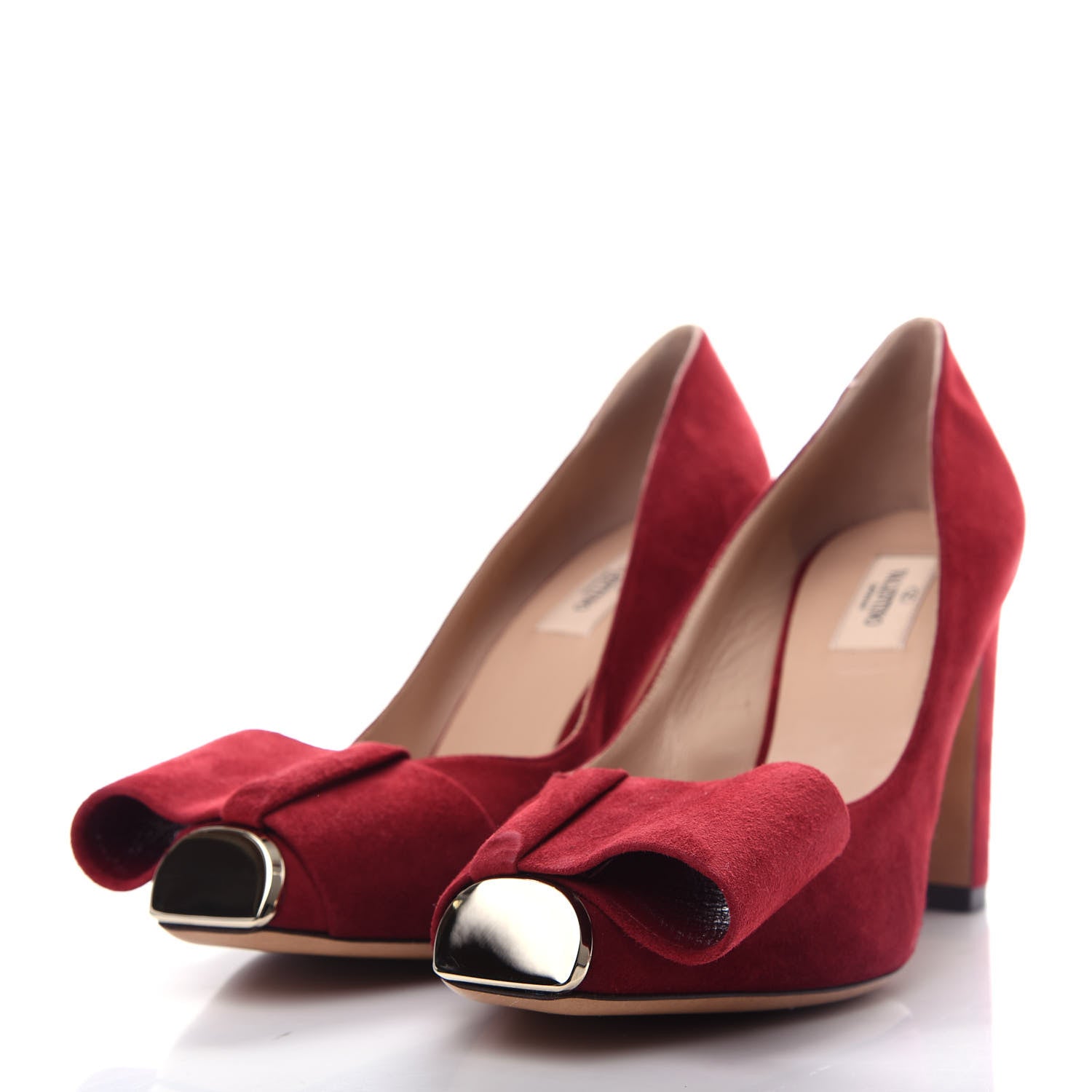 Valentino Garavani Suede Bow Metal Toe Pumps 40.5 Red 3 of 9