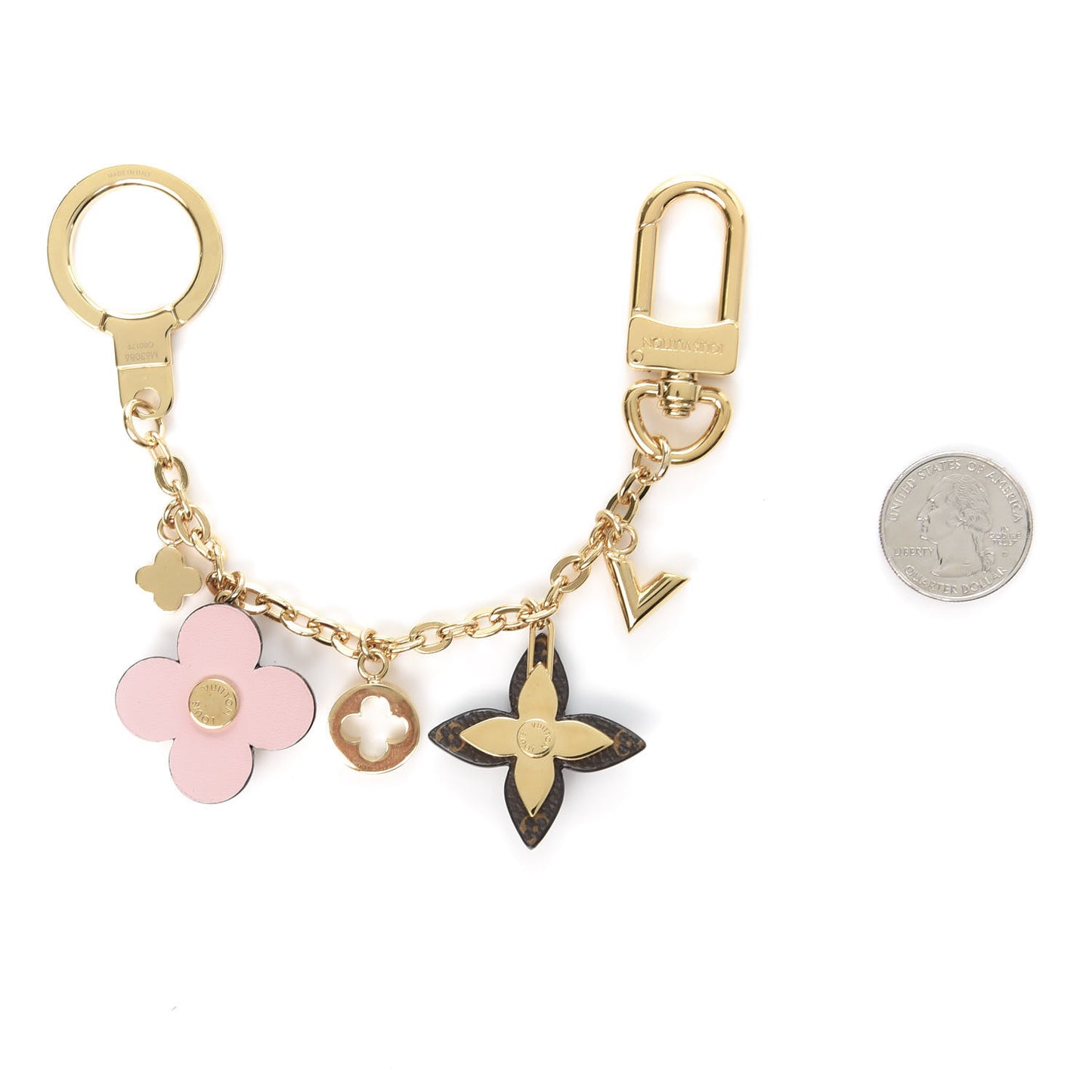 Brass Monogram Blooming Flowers Bag Charm Key Holder Rose Ballerine