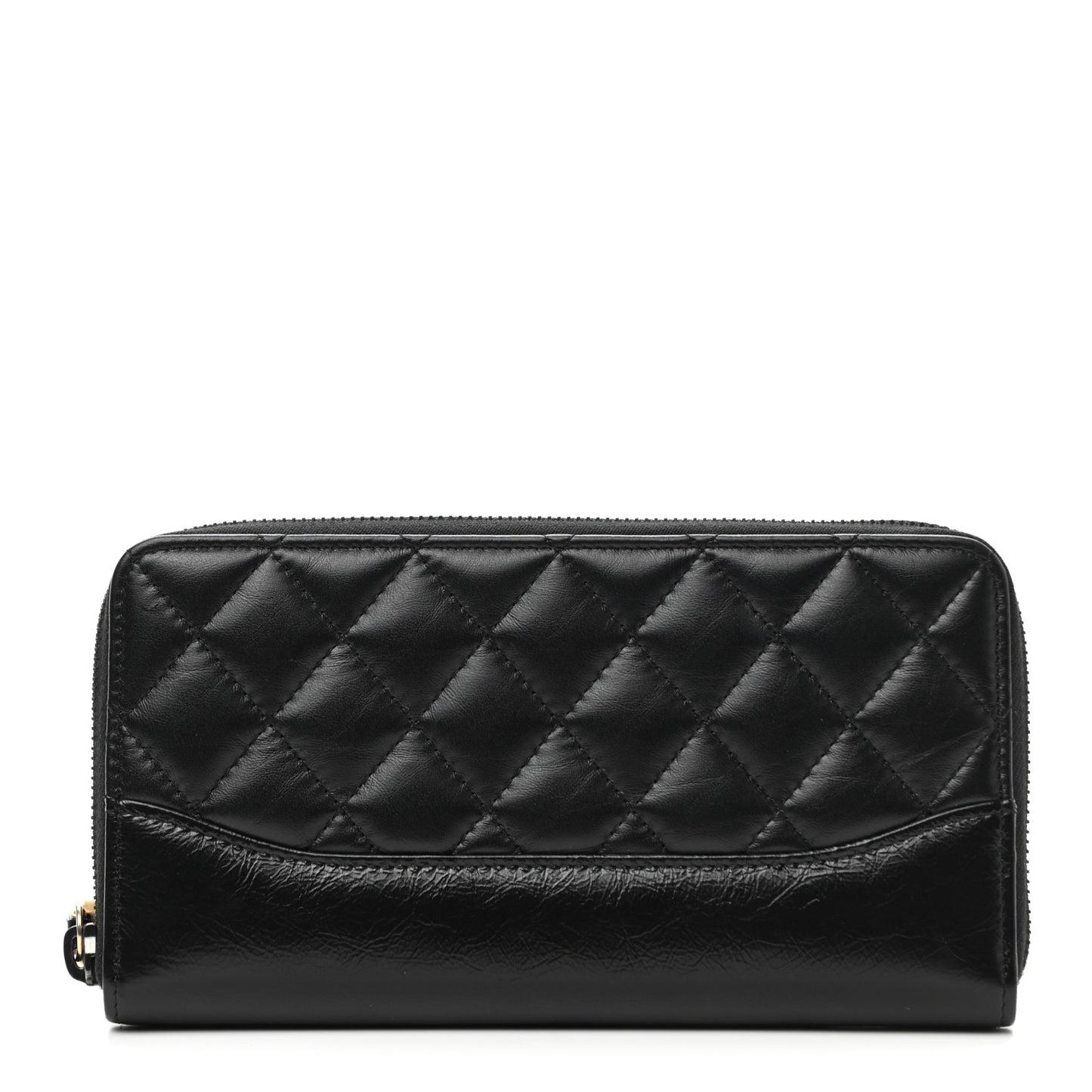 Aged Calfskin Quilted Large Gabrielle Zip Around Wallet Black