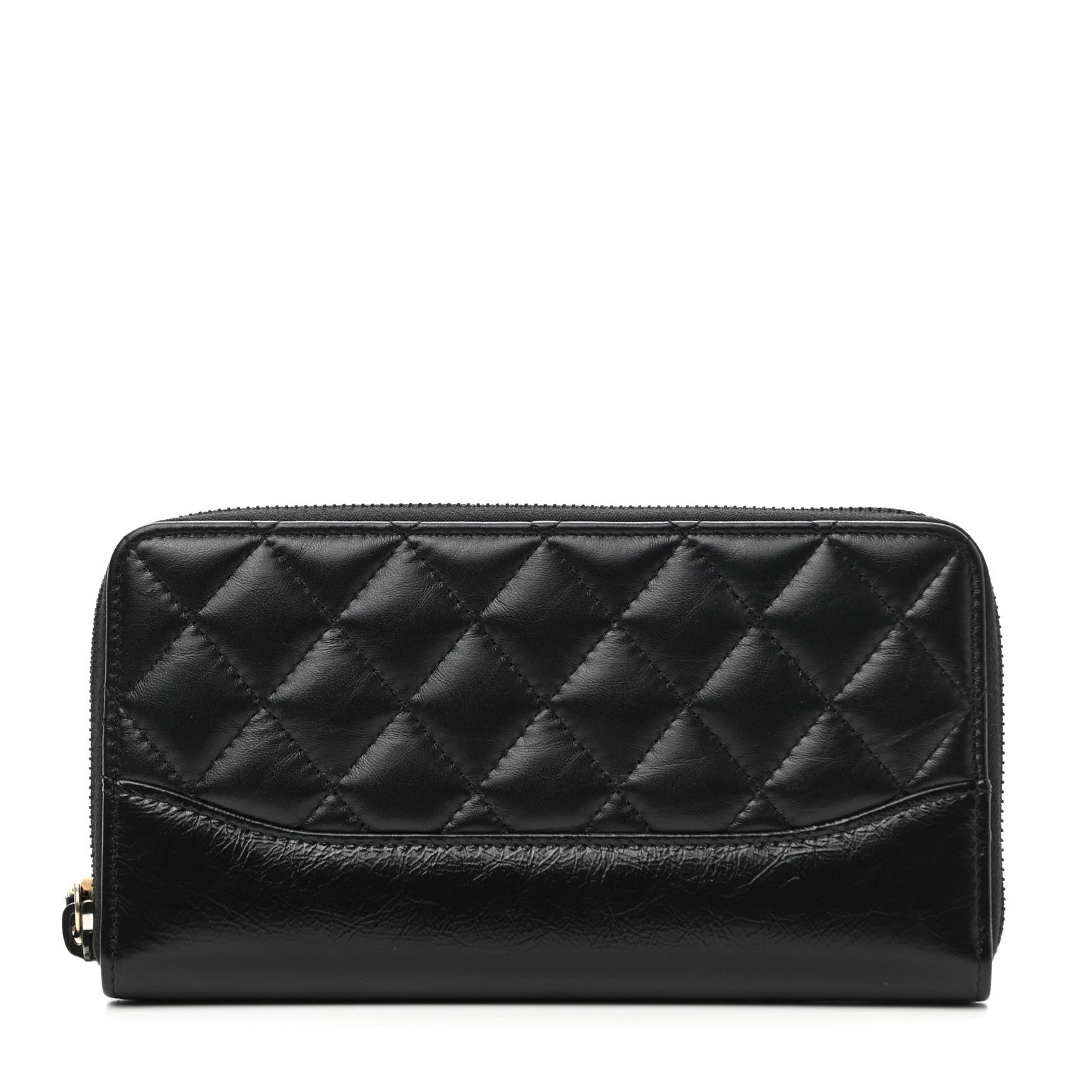 Chanel Aged Calfskin Quilted Large Gabrielle Zip Around Wallet Black 1 of 8