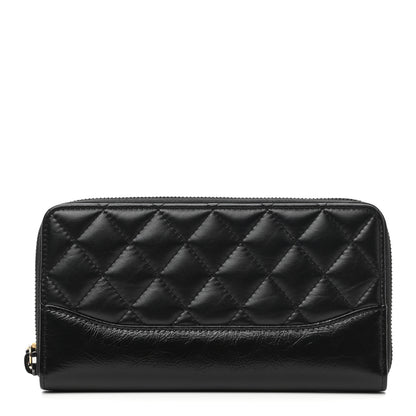 Chanel Aged Calfskin Quilted Large Gabrielle Zip Around Wallet Black 1 of 8