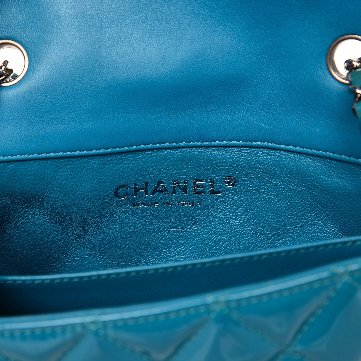 Patent Quilted Extra Mini Flap Blue