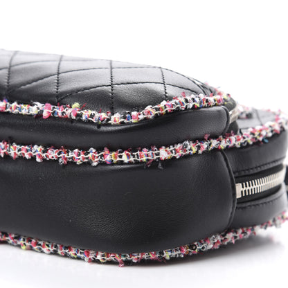 Chanel Lambskin Quilted Tweed Elegant Trim Front Zip Camera Case Black 7 of 10