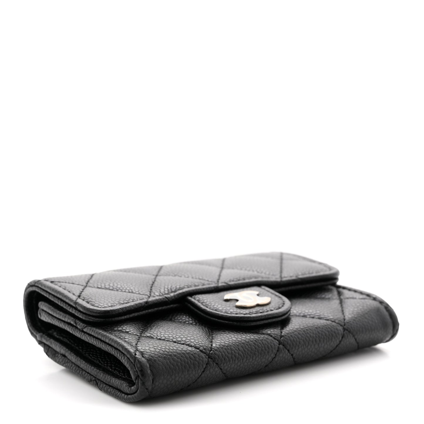 Caviar Quilted Flap Card Holder Wallet Black