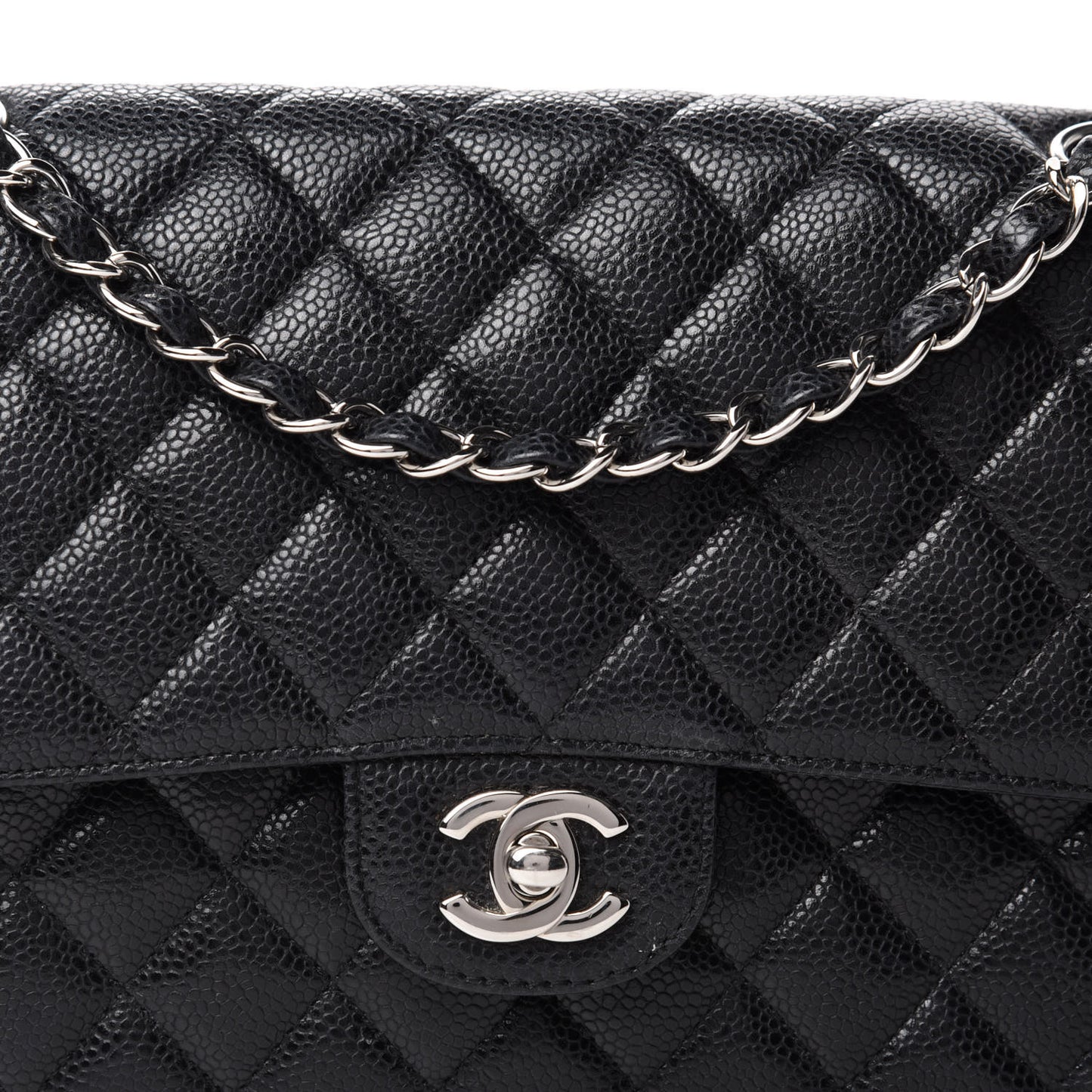 Caviar Quilted Medium Double Flap Black