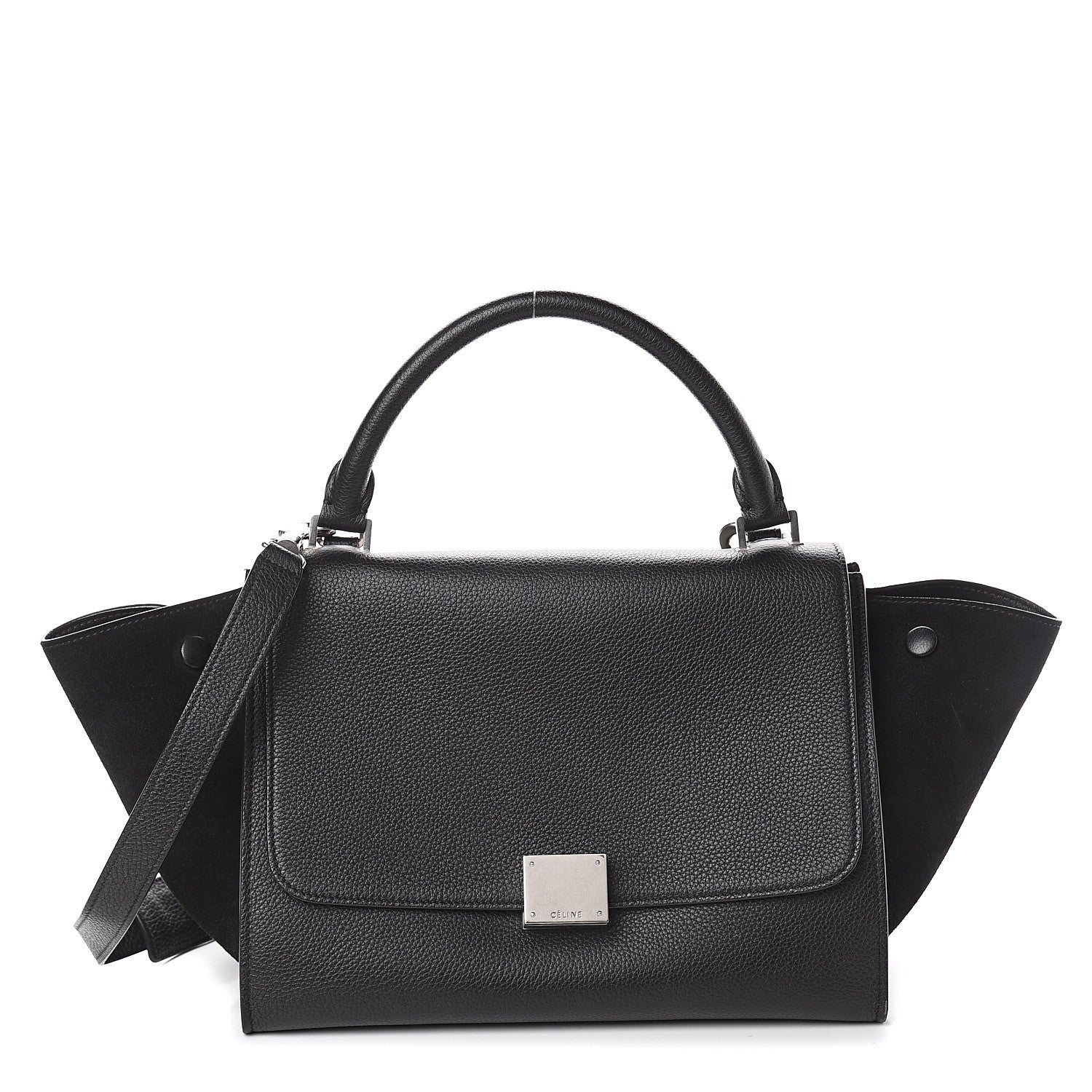 Celine Drummed Calfskin Suede Small Trapeze Black 1 of 7