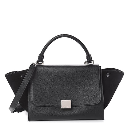 Celine Drummed Calfskin Suede Small Trapeze Black 1 of 7